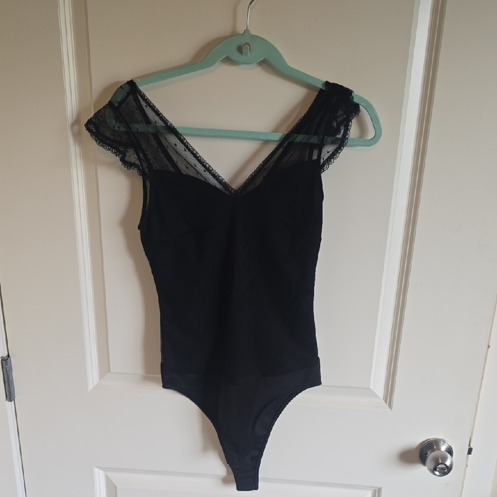 Ambiance Black Lace Cap Sleeve Bodysuit